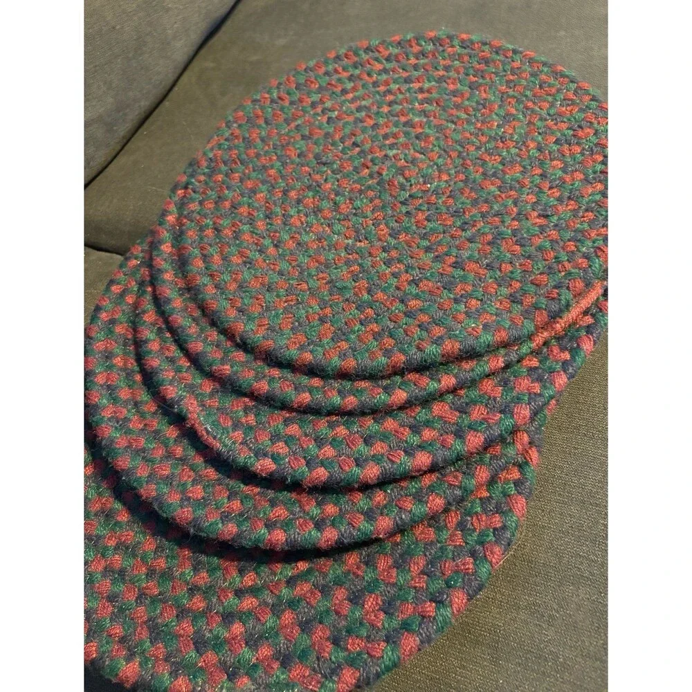 Primitive vtg cottagecore braided rug style placemats 5 chair pads country